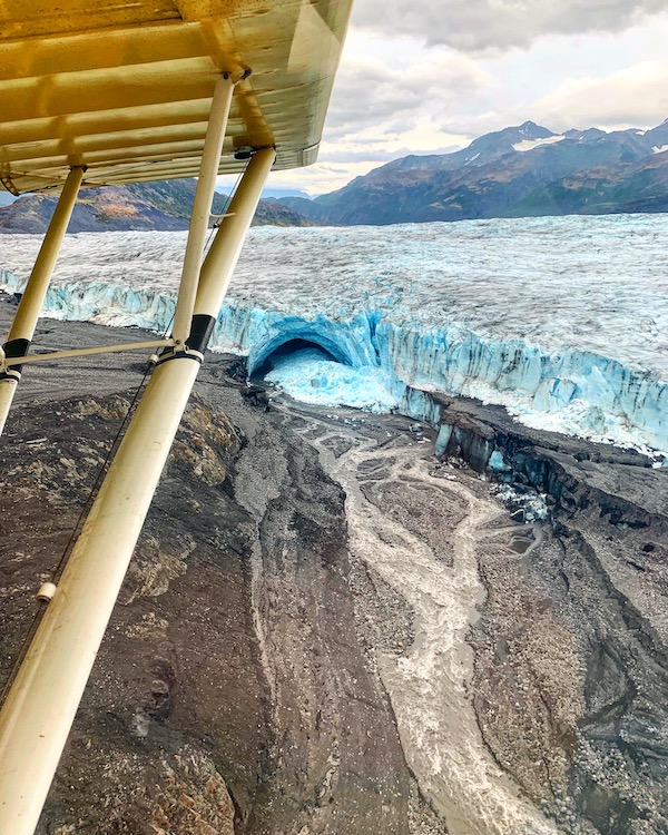 aerial glacier cave view